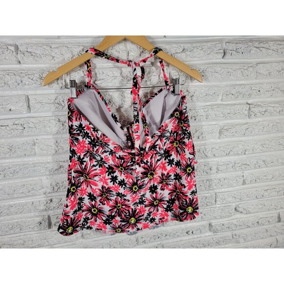 Catalina Womens Swim Top 1X Halter Tiered Pink Floral Built in Bra FLO174E - Picture 5 of 8